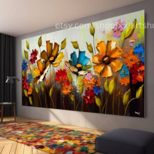 Landschaftsblumen von Medici – Wandbild auf Leinwand, moderner Kunstdruck für Wohnzimmer und Büro, auf Keilrahmen gespannt oder gerollt #l1127