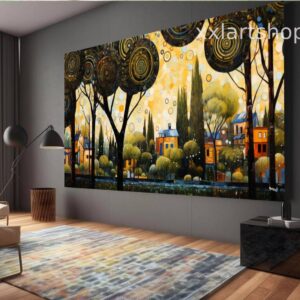 Lebensbaum im Stil von Gustav Klimt – Wandbild auf Leinwand, moderner Kunstdruck für Wohnzimmer und Büro, auf Keilrahmen gespannt oder gerollt #t115