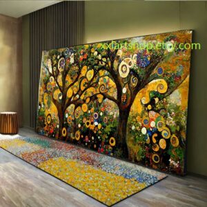 Lebensbaum im Stil von Gustav Klimt – Wandbild auf Leinwand, modernes Bild für Wohnzimmer und Büro, auf Keilrahmen gespannt oder gerollt L404n