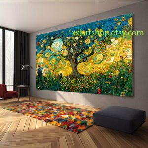 Lebensbaum im Stil von Gustav Klimt – Wandbild auf Leinwand, moderner Kunstdruck für Wohnzimmer und Büro #l377