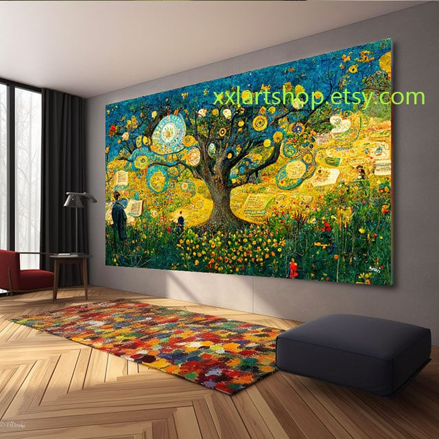 Lebensbaum im Stil von Gustav Klimt – Wandbild auf Leinwand, moderner Kunstdruck für Wohnzimmer und Büro #l377