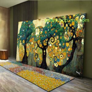 Lebensbaum im Stil von Gustav Klimt – Wandbild auf Leinwand, moderner Kunstdruck für Wohnzimmer und Büro, auf Keilrahmen gespannt oder gerollt #l426