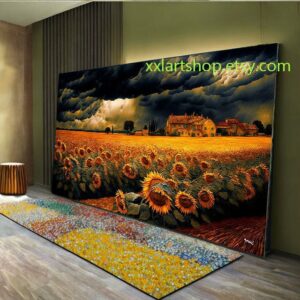 Sonnenblumenfelder im Stil von Van Gogh – Wandbild auf Leinwand, modernes Bild für Wohnzimmer und Büro, auf Keilrahmen gespannt oder gerollt #l830
