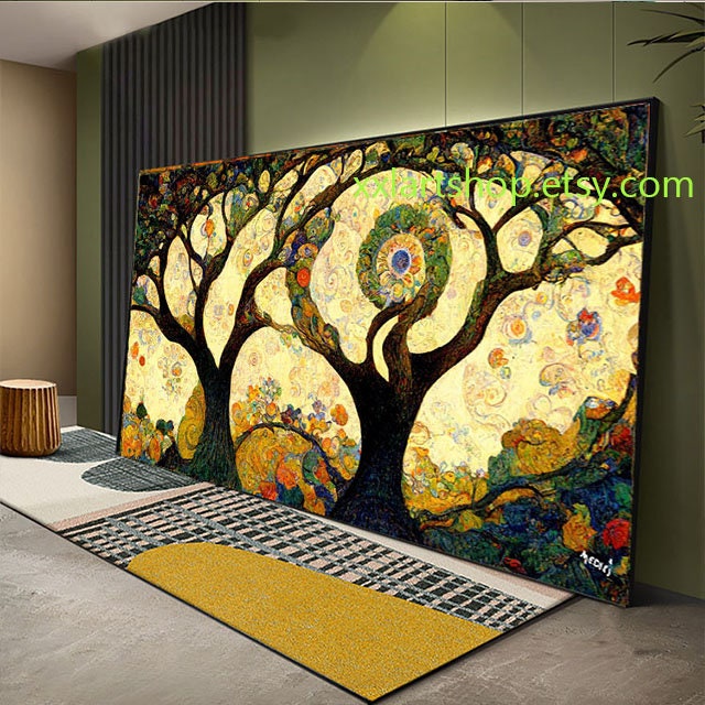 Lebensbaum im Stil von Gustav Klimt – Wandbild auf Leinwand, modernes Bild für Wohnzimmer und Büro, auf Keilrahmen gespannt oder gerollt #l128
