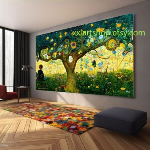 Lebensbaum im Stil von Gustav Klimt – Wandbild auf Leinwand, moderner Kunstdruck für Wohnzimmer und Büro #l373