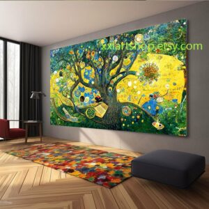 Lebensbaum im Stil von Gustav Klimt – Wandbild auf Leinwand, moderner Kunstdruck für Wohnzimmer und Büro #l368