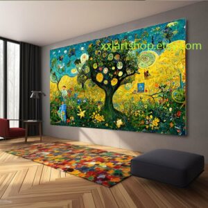 Lebensbaum im Stil von Gustav Klimt – Wandbild auf Leinwand, moderner Kunstdruck für Wohnzimmer und Büro #l371