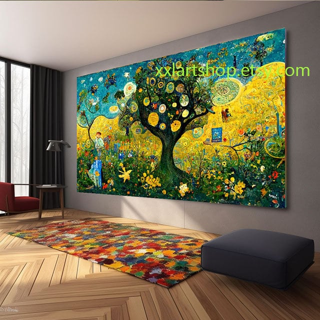 Lebensbaum im Stil von Gustav Klimt – Wandbild auf Leinwand, moderner Kunstdruck für Wohnzimmer und Büro #l371