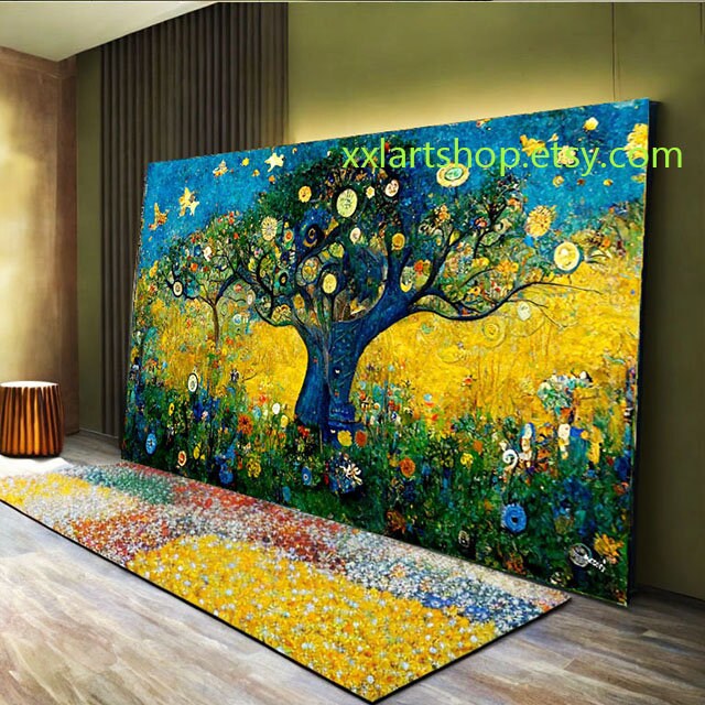 Lebensbaum im Stil von Gustav Klimt – Wandbild auf Leinwand, moderner Kunstdruck für Wohnzimmer und Büro #l364