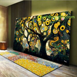 Lebensbaum im Stil von Gustav Klimt – Wandbild auf Leinwand, moderner Kunstdruck für Wohnzimmer und Büro, auf Keilrahmen gespannt oder gerollt #l359