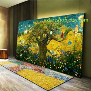 Lebensbaum im Stil von Gustav Klimt – Wandbild auf Leinwand, moderner Kunstdruck für Wohnzimmer und Büro #l361