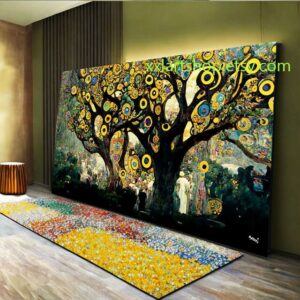 Lebensbaum im Stil von Gustav Klimt – Wandbild auf Leinwand, moderner Kunstdruck für Wohnzimmer und Büro, auf Keilrahmen gespannt oder gerollt #l358