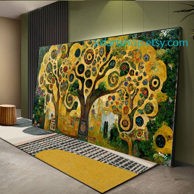 Lebensbaum im Stil von Gustav Klimt – Wandbild auf Leinwand, moderner Kunstdruck für Wohnzimmer und Büro, auf Keilrahmen gespannt oder gerollt #l111