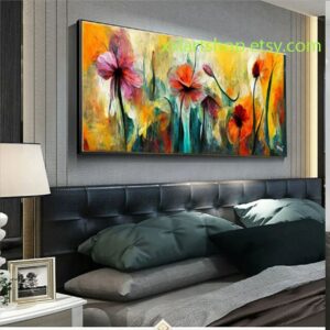 Landschaftsbild mit farbenfrohen Blumenfeldern, Leinwanddruck, modernes Bild für Wohnzimmer und Büro, auf Keilrahmen gespannt oder gerollt #l113