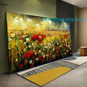 Landschaftsbild mit farbenfrohen Blumenfeldern, Leinwanddruck, modernes Bild für Wohnzimmer und Büro, auf Keilrahmen gespannt oder gerollt #l108f