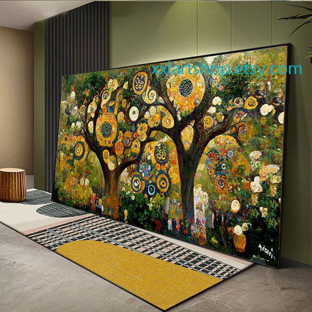 Lebensbaum im Stil von Gustav Klimt – Wandbild auf Leinwand, modernes Bild für Wohnzimmer und Büro, auf Keilrahmen gespannt oder gerollt #l134n2