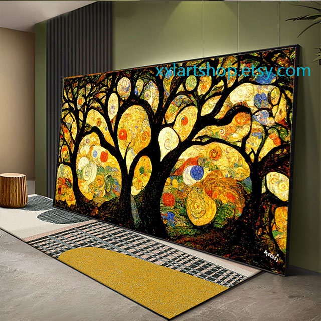 Lebensbaum im Stil von Gustav Klimt – Wandbild auf Leinwand, moderner Kunstdruck für Wohnzimmer und Büro, auf Keilrahmen gespannt oder gerollt #l126
