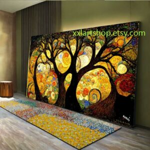 Lebensbaum im Stil von Gustav Klimt – Wandbild auf Leinwand, modernes Bild für Wohnzimmer und Büro, auf Keilrahmen gespannt oder gerollt #l408