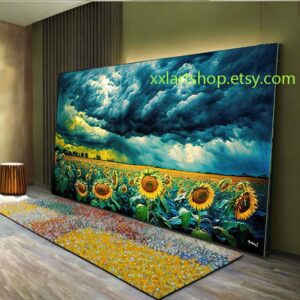Sonnenblumenfelder im Stil von Van Gogh – Wandbild auf Leinwand, modernes Bild für Wohnzimmer und Büro, auf Keilrahmen gespannt oder gerollt #l836