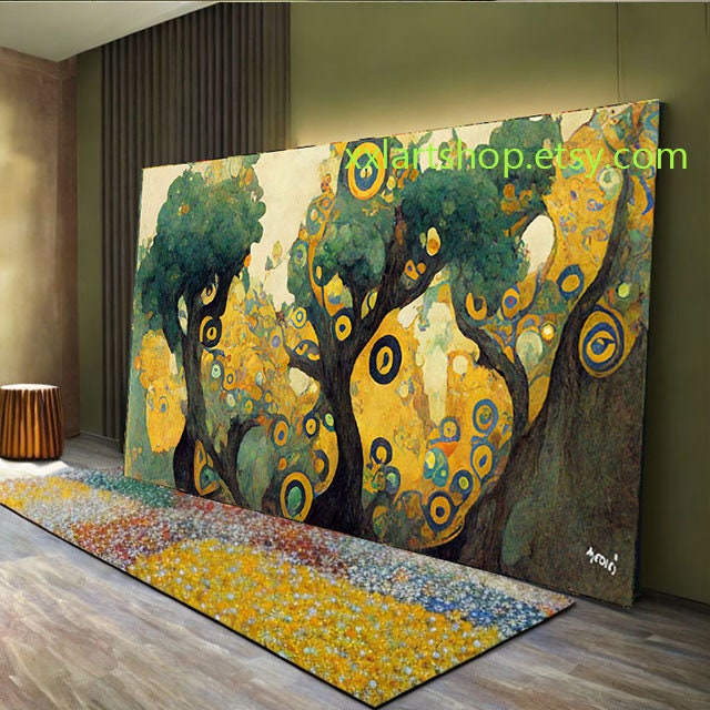 Lebensbaum im Stil von Gustav Klimt – Wandbild auf Leinwand, modernes Bild für Wohnzimmer und Büro, auf Keilrahmen gespannt oder gerollt #l427f