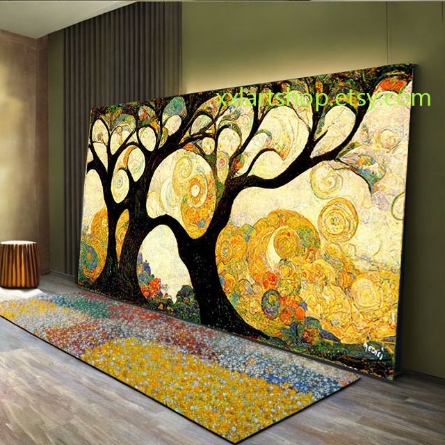 Lebensbaum im Stil von Gustav Klimt – Wandbild auf Leinwand, moderner Kunstdruck für Wohnzimmer und Büro, auf Keilrahmen gespannt oder gerollt #l407