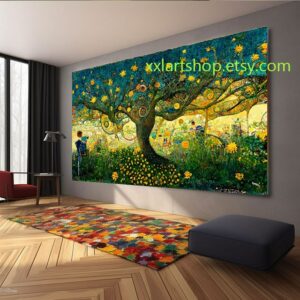Lebensbaum im Stil von Gustav Klimt – Wandbild auf Leinwand, moderner Kunstdruck für Wohnzimmer und Büro #l372