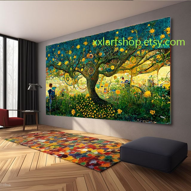Lebensbaum im Stil von Gustav Klimt – Wandbild auf Leinwand, moderner Kunstdruck für Wohnzimmer und Büro #l372