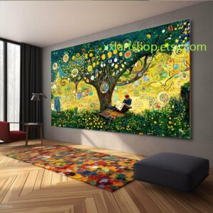 Lebensbaum im Stil von Gustav Klimt – Wandbild auf Leinwand, moderner Kunstdruck für Wohnzimmer und Büro #l367