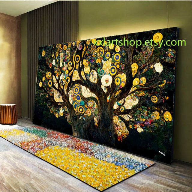 Lebensbaum im Stil von Gustav Klimt – Wandbild auf Leinwand, modernes Bild für Wohnzimmer und Büro, auf Keilrahmen gespannt oder gerollt #l356