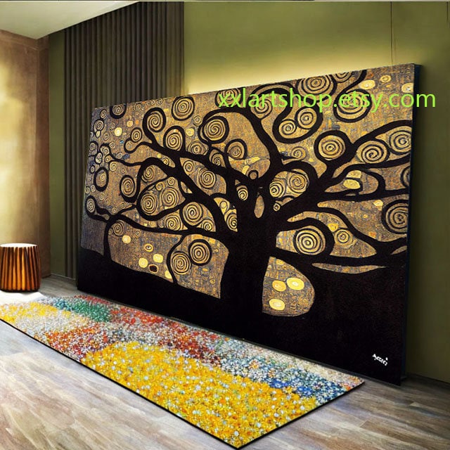 Lebensbaum im Stil von Gustav Klimt – Wandbild auf Leinwand, moderner Kunstdruck für Wohnzimmer und Büro, auf Keilrahmen gespannt oder gerollt #l357