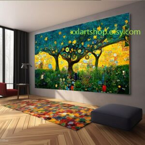 Lebensbaum im Stil von Gustav Klimt – Wandbild auf Leinwand, moderner Kunstdruck für Wohnzimmer und Büro #l379