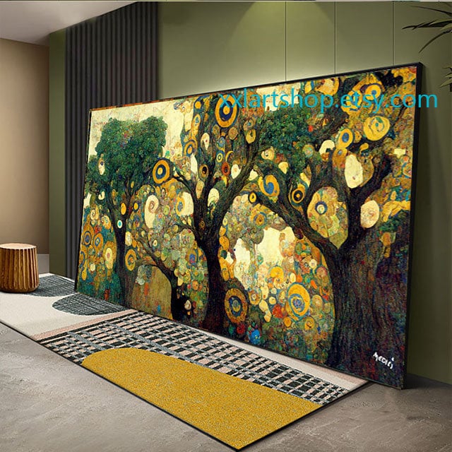 Lebensbaum im Stil von Gustav Klimt – Wandbild auf Leinwand, moderner Kunstdruck für Wohnzimmer und Büro, auf Keilrahmen gespannt oder gerollt #l129