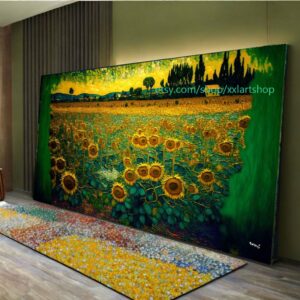 Sonnenblumenfelder im Stil von Van Gogh – Wandbild auf Leinwand, modernes Bild für Wohnzimmer und Büro, auf Keilrahmen gespannt oder gerollt #l832