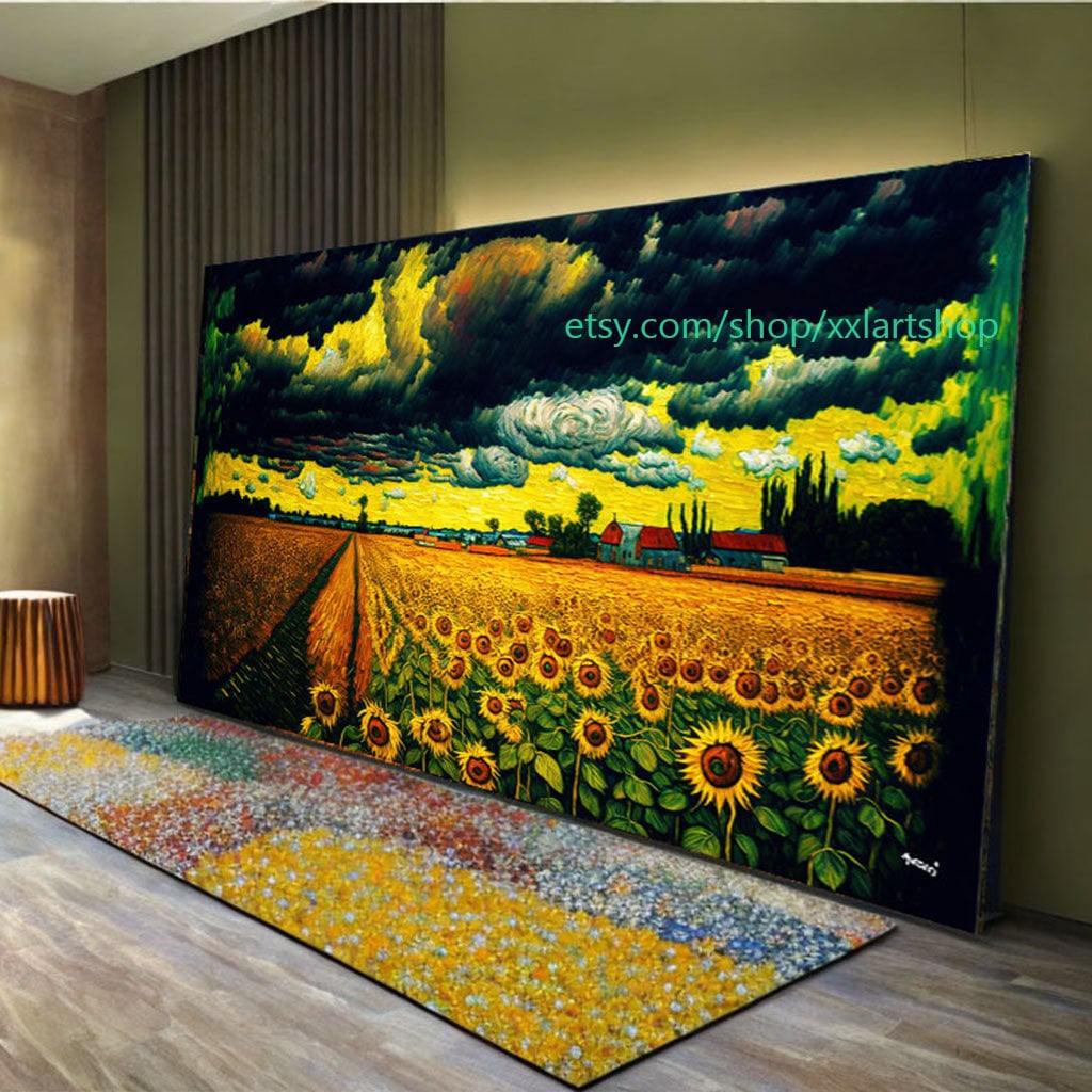 Sonnenblumenfelder im Stil von Van Gogh – Wandbild auf Leinwand, modernes Bild für Wohnzimmer und Büro, auf Keilrahmen gespannt oder gerollt #l831