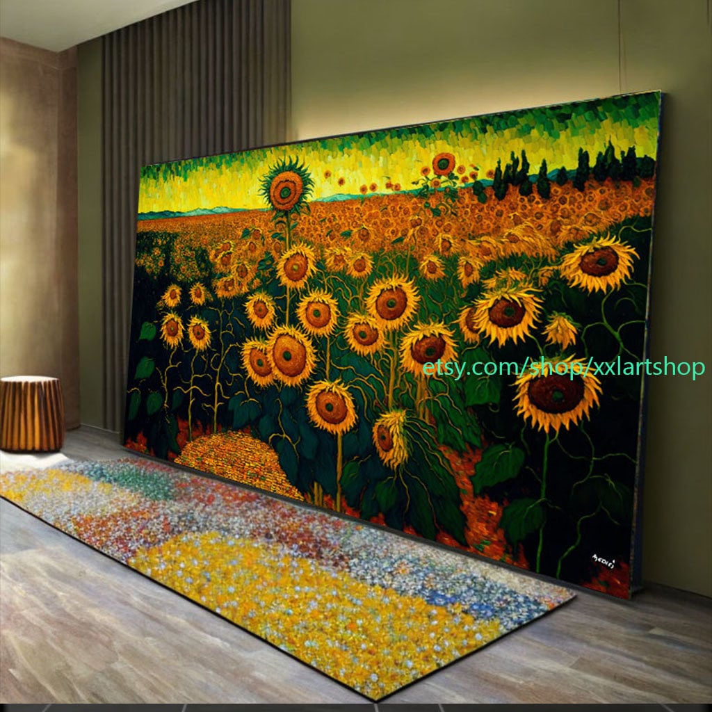 Sonnenblumenfelder im Stil von Van Gogh – Wandbild auf Leinwand, modernes Bild für Wohnzimmer und Büro, auf Keilrahmen gespannt oder gerollt #l828