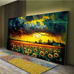 Sonnenblumenfelder im Stil von Van Gogh – Wandbild auf Leinwand, modernes Bild für Wohnzimmer und Büro, auf Keilrahmen gespannt oder gerollt #l835