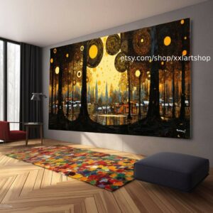 Lebensbaum im Stil von Gustav Klimt – Wandbild auf Leinwand, moderner Kunstdruck für Wohnzimmer und Büro, auf Keilrahmen gespannt oder gerollt #t140