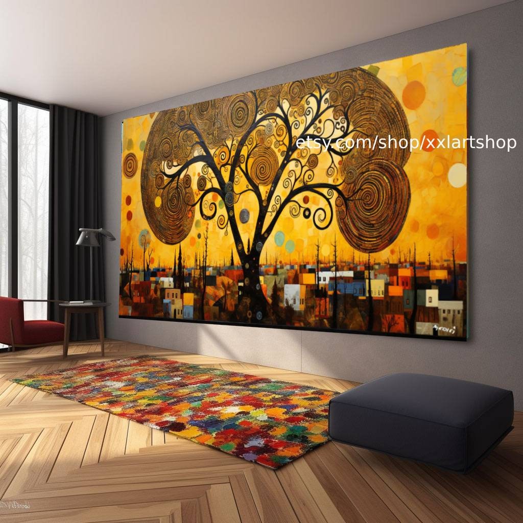 Lebensbaum im Stil von Gustav Klimt – Wandbild auf Leinwand, moderner Kunstdruck für Wohnzimmer und Büro, auf Keilrahmen gespannt oder gerollt #t143