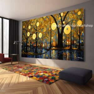 Lebensbaum im Stil von Gustav Klimt – Wandbild auf Leinwand, moderner Kunstdruck für Wohnzimmer und Büro, auf Keilrahmen gespannt oder gerollt #t144