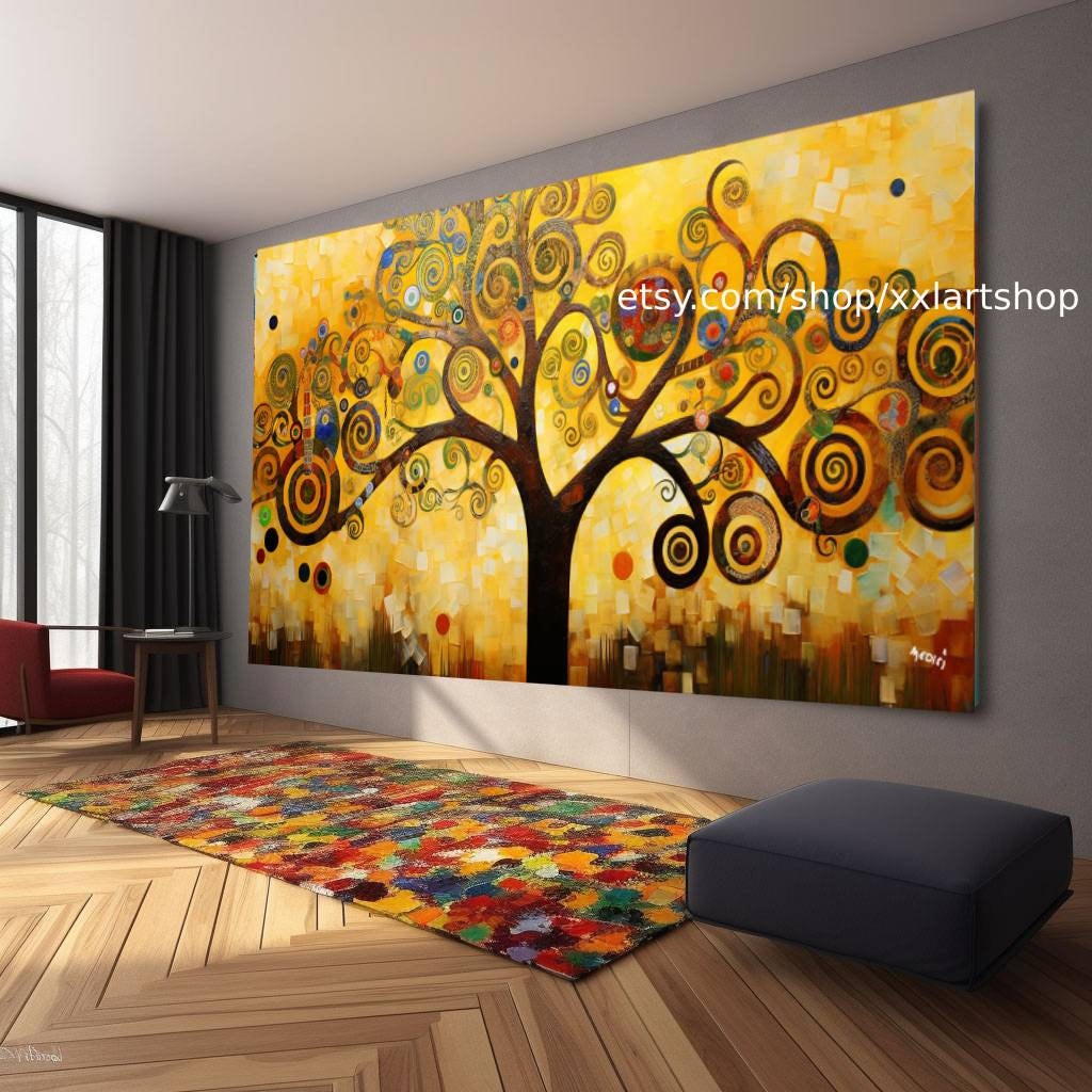 Lebensbaum im Stil von Gustav Klimt – Wandbild auf Leinwand, modernes Bild für Wohnzimmer und Büro, auf Keilrahmen gespannt oder gerollt #t213