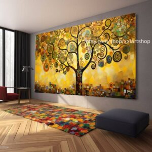 Lebensbaum im Stil von Gustav Klimt – Wandbild auf Leinwand, modernes Bild für Wohnzimmer und Büro, auf Keilrahmen gespannt oder gerollt #t224