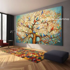 Baum-Vögel-Natur-Wandbild auf Leinwand, modernes Bild für Wohnzimmer und Büro, auf Keilrahmen gespannt oder gerollt #ti899