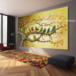 Baum-Vögel-Natur-Wandbild auf Leinwand, modernes Bild für Wohnzimmer und Büro, auf Keilrahmen gespannt oder gerollt #ti904