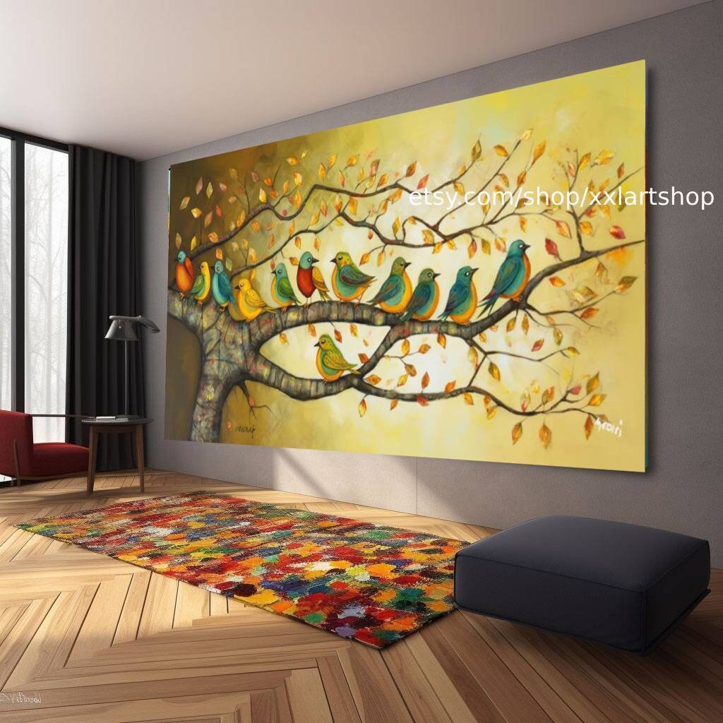 Baum-Vögel-Natur-Wandbild auf Leinwand, modernes Bild für Wohnzimmer und Büro, auf Keilrahmen gespannt oder gerollt #ti904