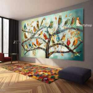 Baum-Vögel-Natur-Wandbild, Leinwanddruck, modernes Bild für Wohnzimmer und Büro, auf Keilrahmen gespannt oder gerollt #ti2-4