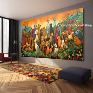 Hunde-Kollektion, Wandbild „Liebe Hunde“ auf Leinwand, modernes Bild für Wohnzimmer und Büro, auf Keilrahmen gespannt oder gerollt #ti2-10