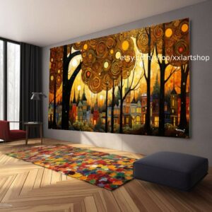 Lebensbaum im Stil von Gustav Klimt – Wandbild auf Leinwand, modernes Bild für Wohnzimmer und Büro, auf Keilrahmen gespannt oder gerollt #t146pa