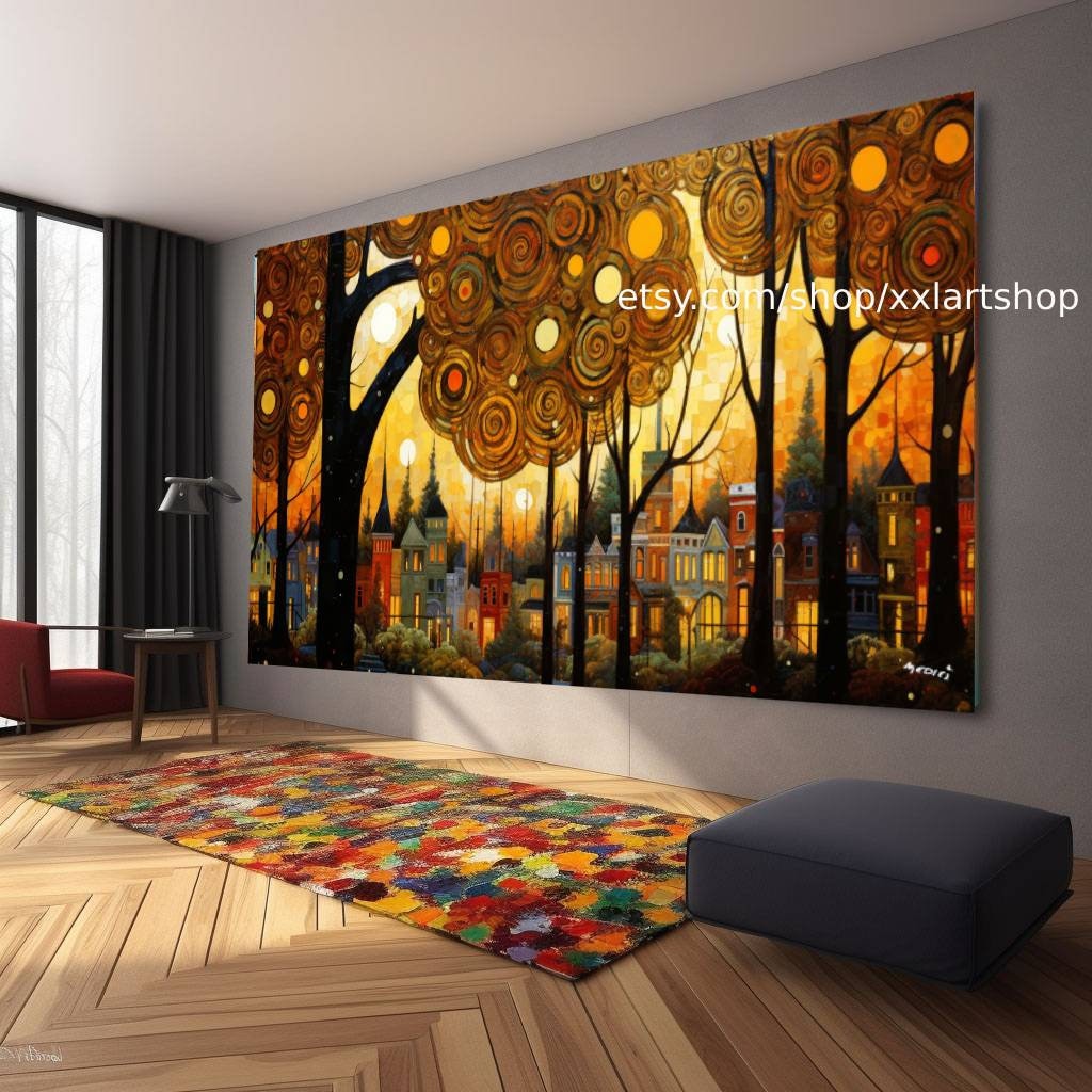 Lebensbaum im Stil von Gustav Klimt – Wandbild auf Leinwand, modernes Bild für Wohnzimmer und Büro, auf Keilrahmen gespannt oder gerollt #t146pa