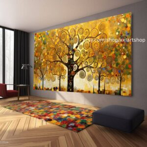 Lebensbaum im Stil von Gustav Klimt – Wandbild auf Leinwand, moderner Kunstdruck für Wohnzimmer und Büro, auf Keilrahmen gespannt oder gerollt #t220