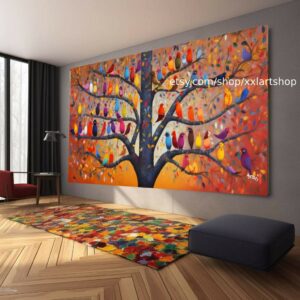 Baumvögel Natur Wandkunst Leinwandbild Modernes Bild Wohnzimmer Büro auf Keilrahmen gespannt oder gerollt #ti900
